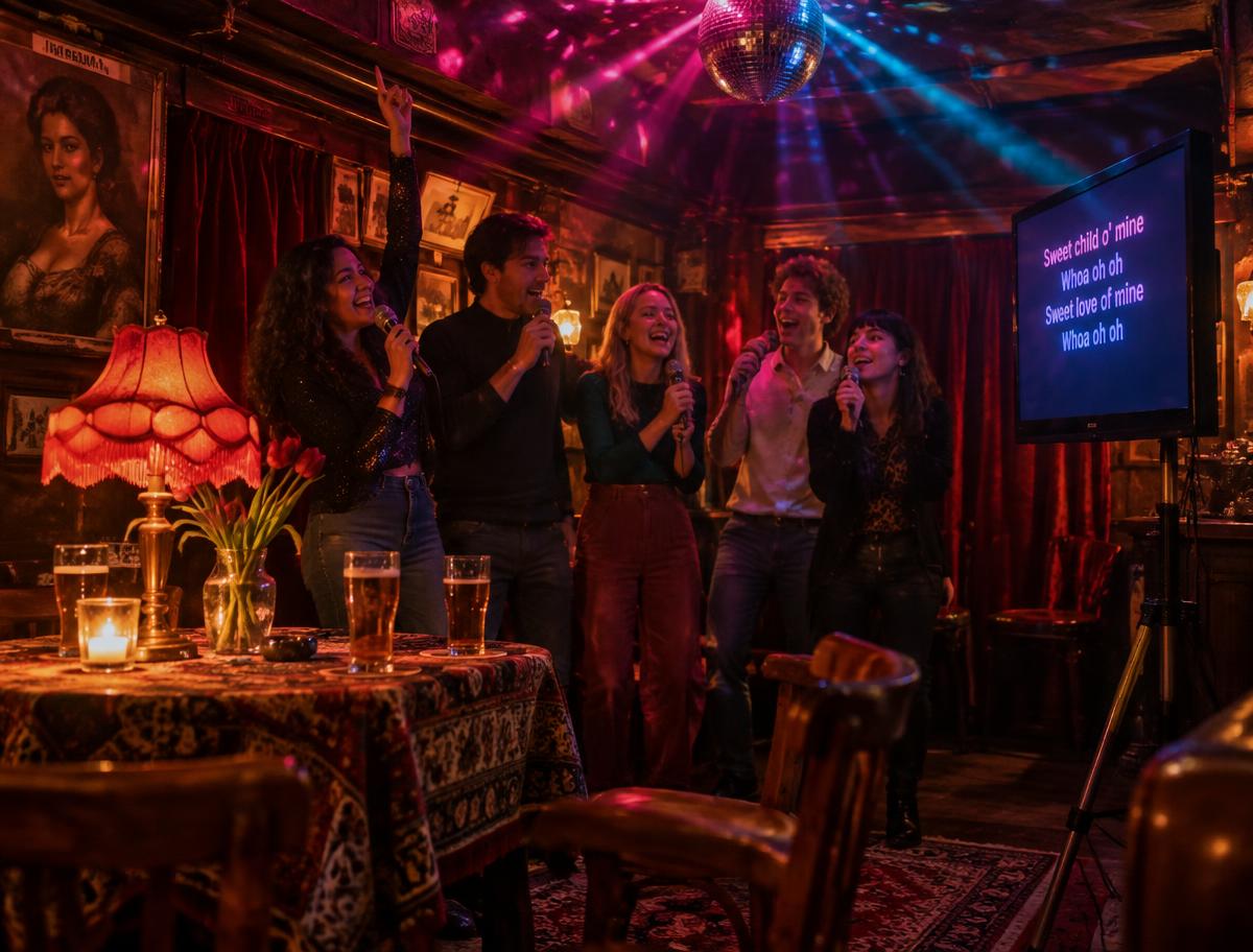 Vrienden zingen samen karaoke